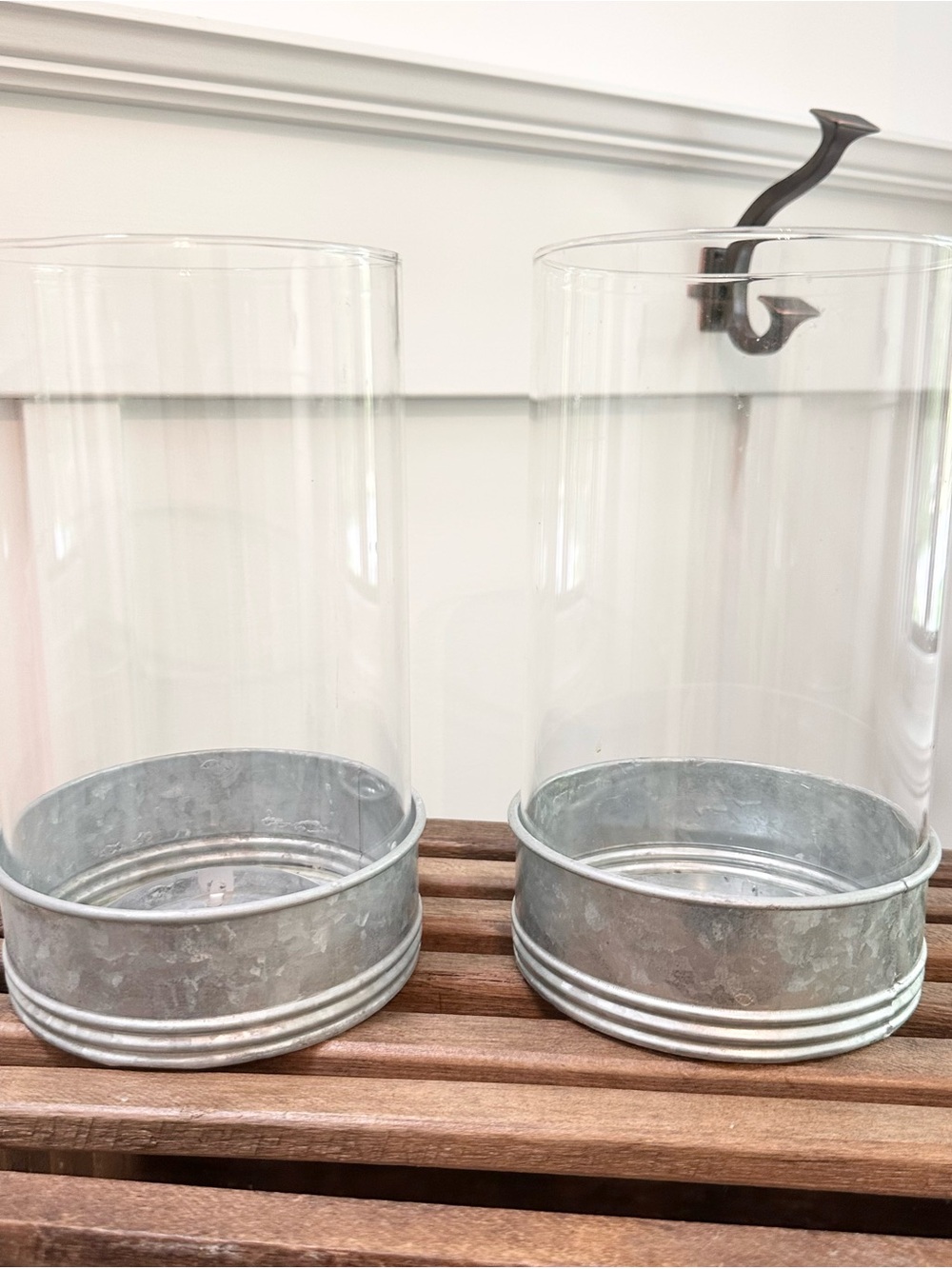 Better Homes & Gardens Galvanized Hurricane Candle Holders Set 2 - Silver Clear